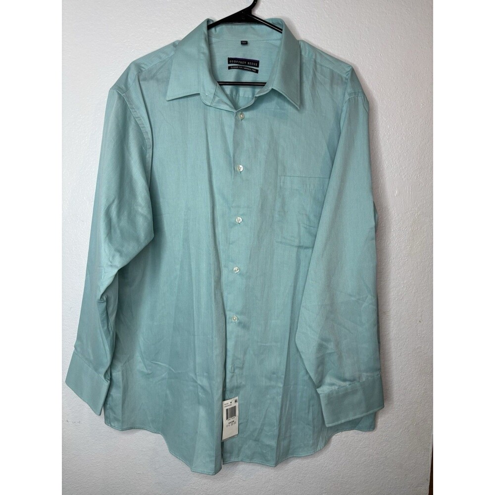 Geoffrey Beene Wrinkle Resistant Fitted Blue Solid Dress Shirt 17.5. 32/33